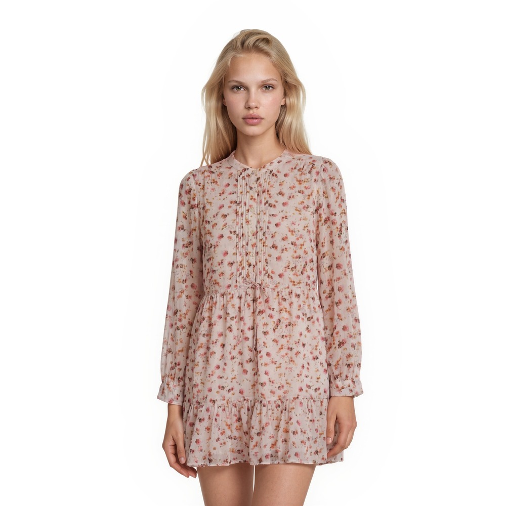 Lucky Brand Dress Women's Size Large Pink Floral Tiered Boho Mini Romantic‎